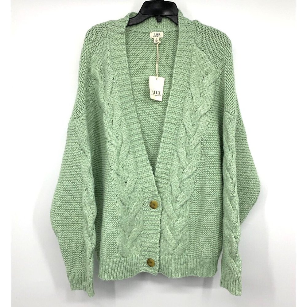 a.n.a Cardigan Green Button Down V Neck Long Sleeve NWT - Picture 3 of 9